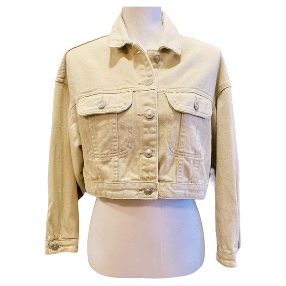 Princess Polly Cream Denim Jacket XS/S X-Small/Small 100% Cotton - Picture 1 of 4